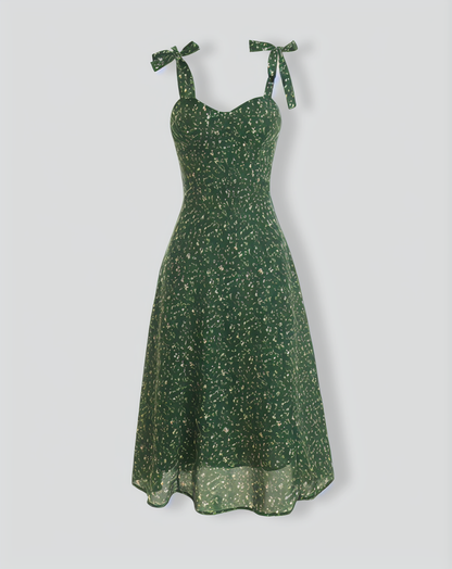 The Floral Tie Straps Midi Dress