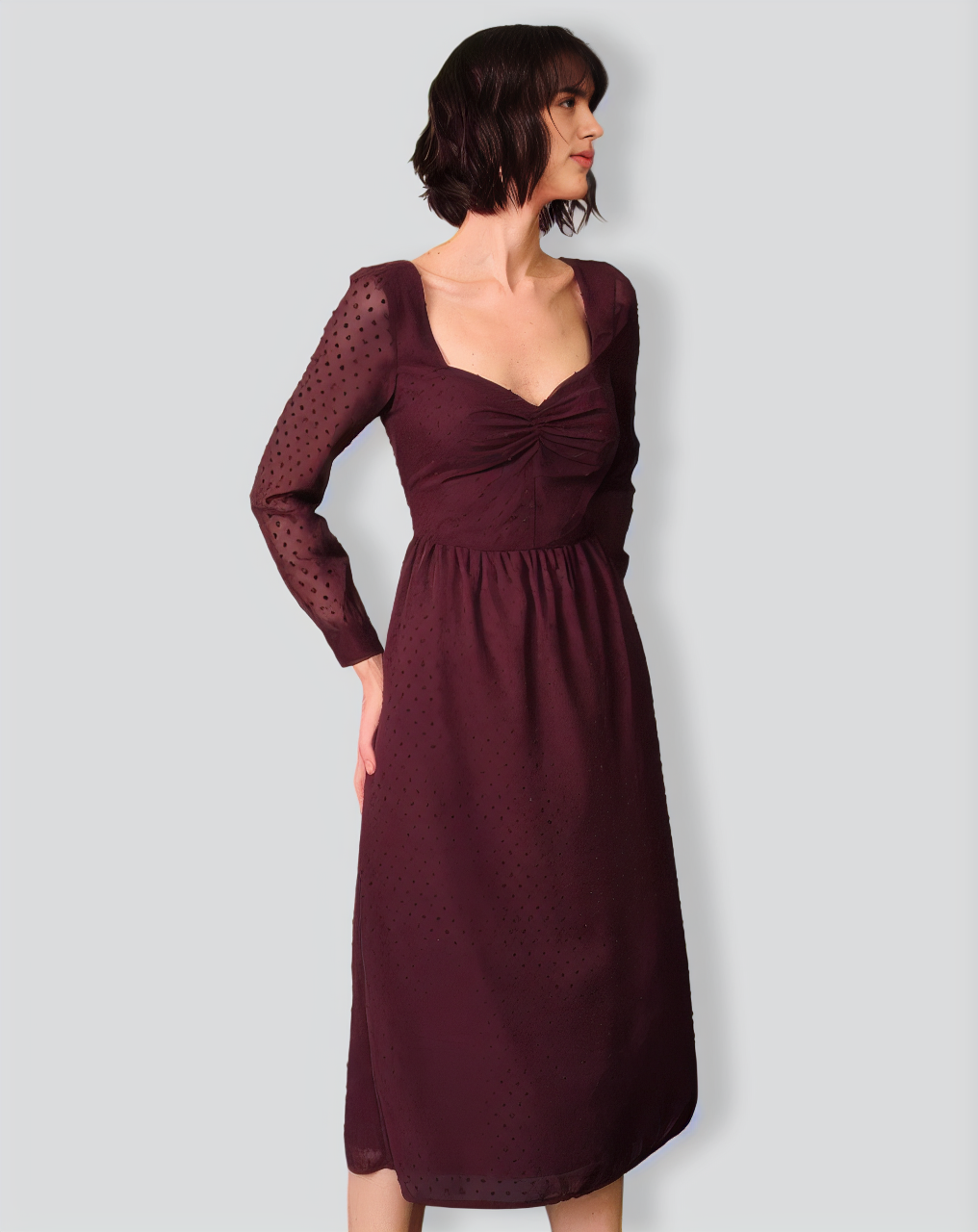 The Sweetheart Neckline Sheer Sleeve Midi Dress