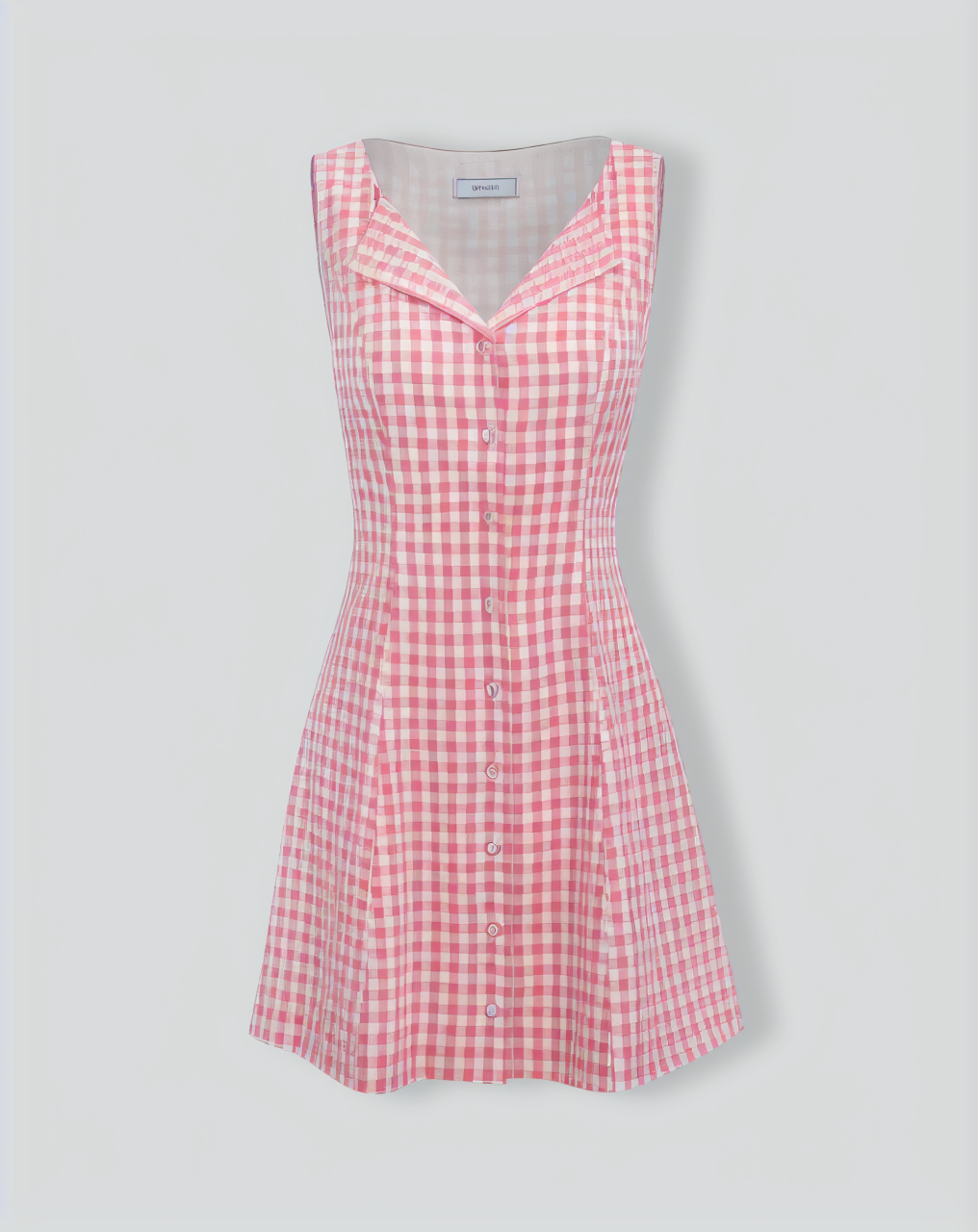 Women's Pink V-Neck Plaid Cotton Mini Dress