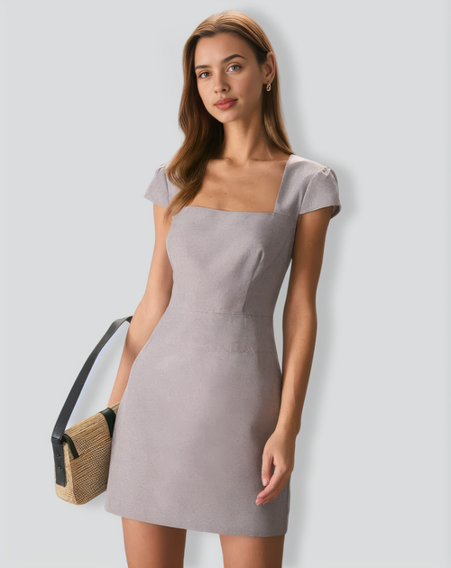 The Grey Square Neck Cap Sleeve Mini Dress