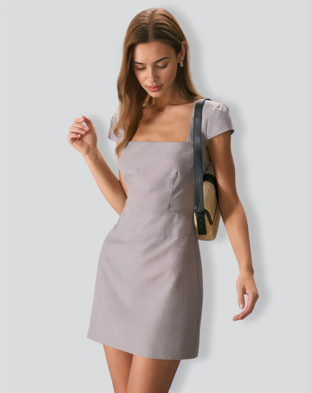 The Grey Square Neck Cap Sleeve Mini Dress