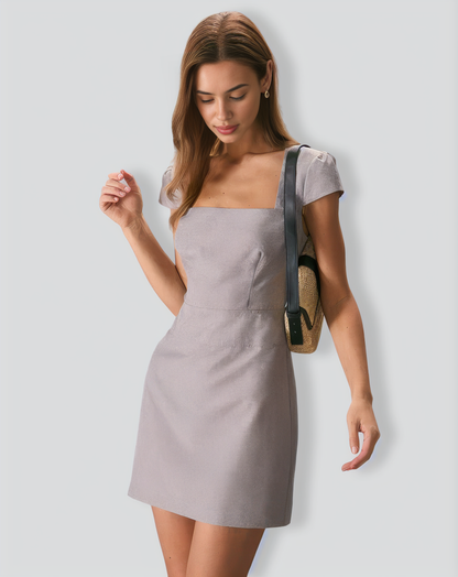 The Grey Square Neck Cap Sleeve Mini Dress