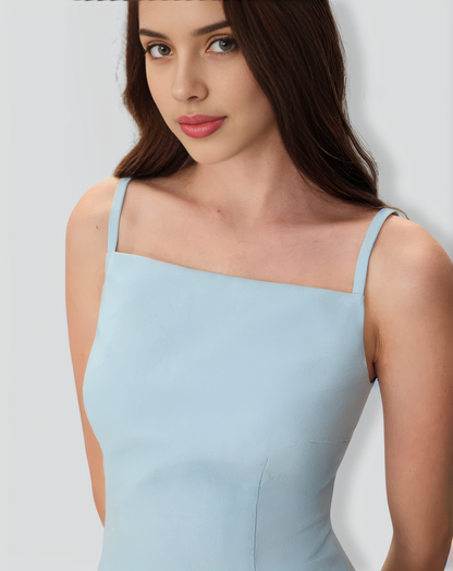 The Blue Square Neck Linen Slip Mini Dress