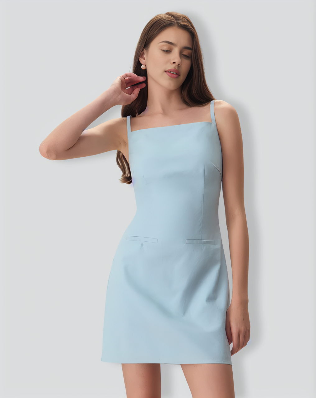 The Blue Square Neck Linen Slip Mini Dress