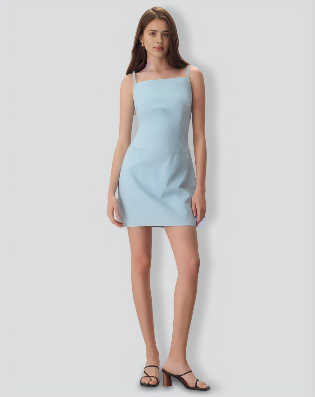 The Blue Square Neck Linen Slip Mini Dress