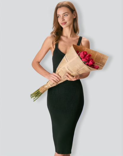 The Black V Neck Bodycon Knit Midi Dress