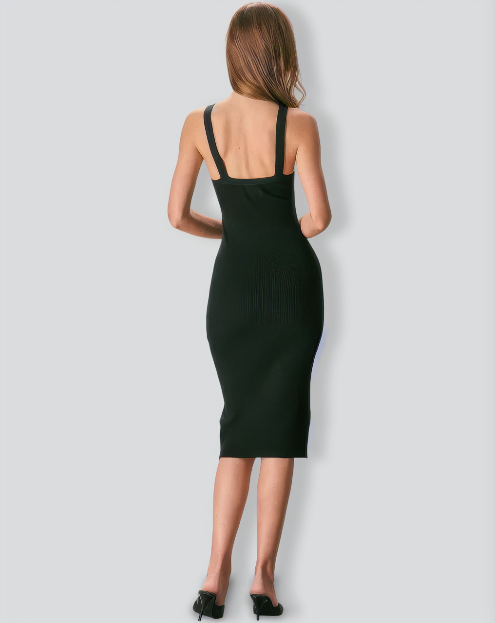 The Black V Neck Bodycon Knit Midi Dress