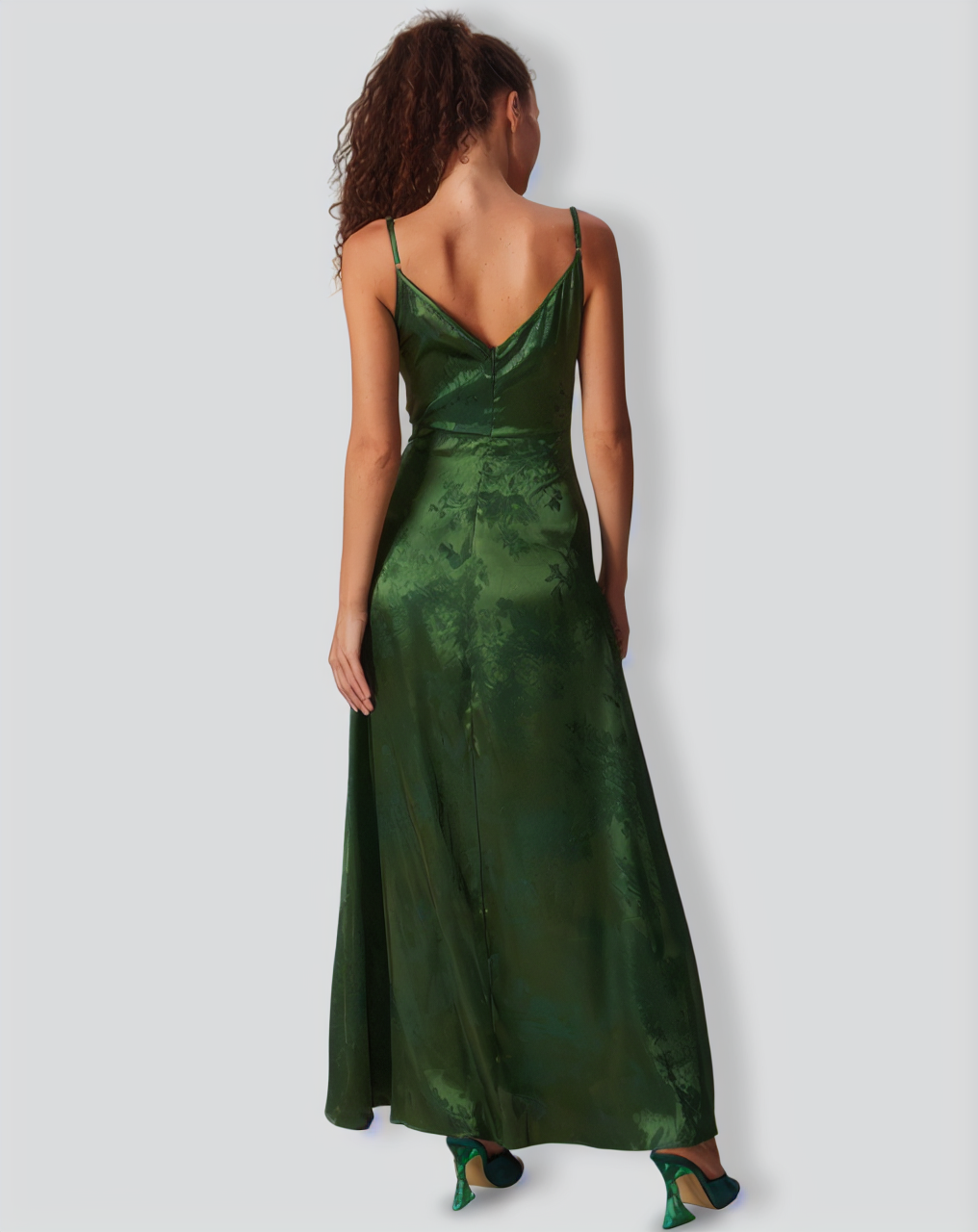 The Green Cowl Neck Jacquard Satin Maxi Dress