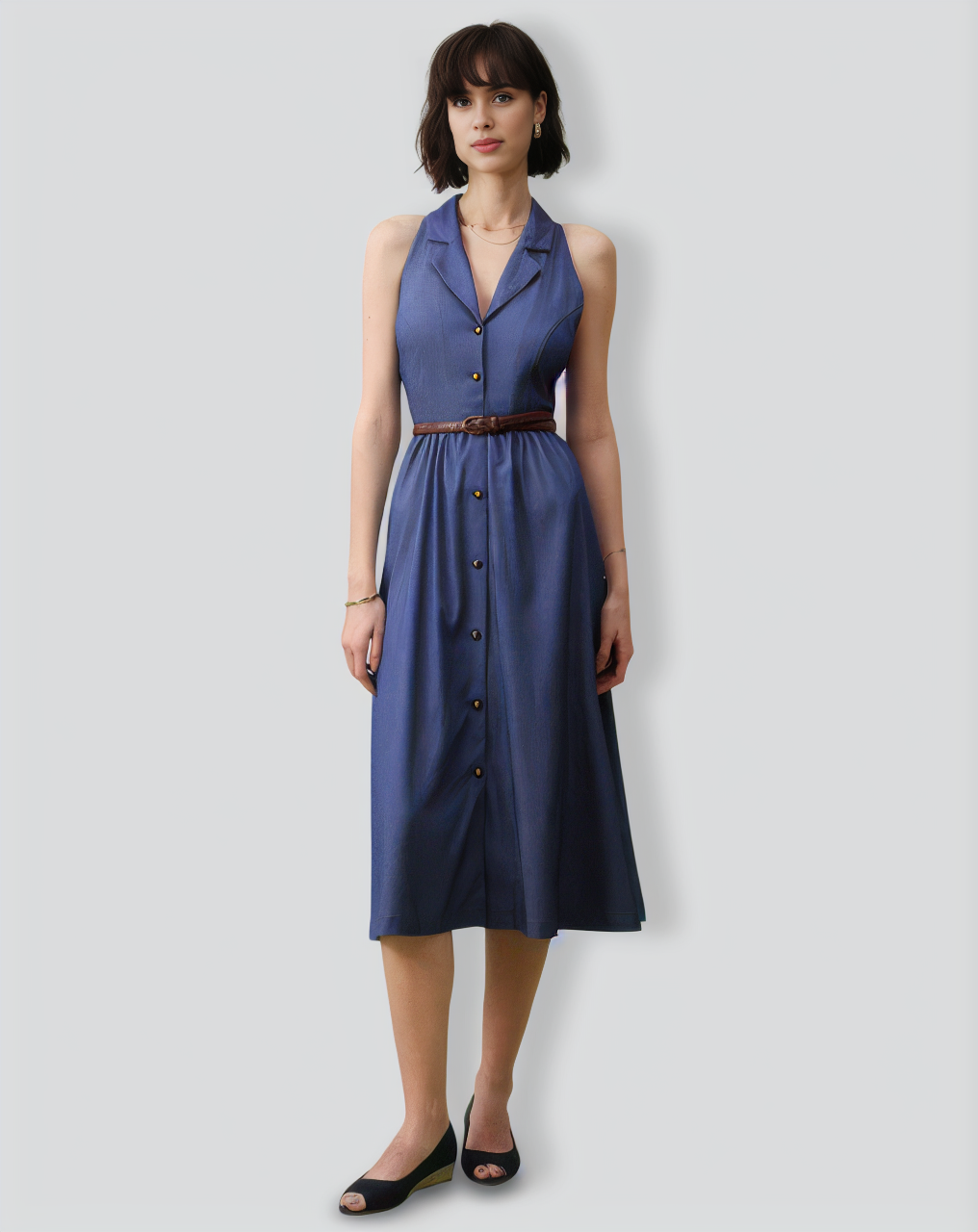 The Blue Lapel Tunic Sleeveless Midi Dress
