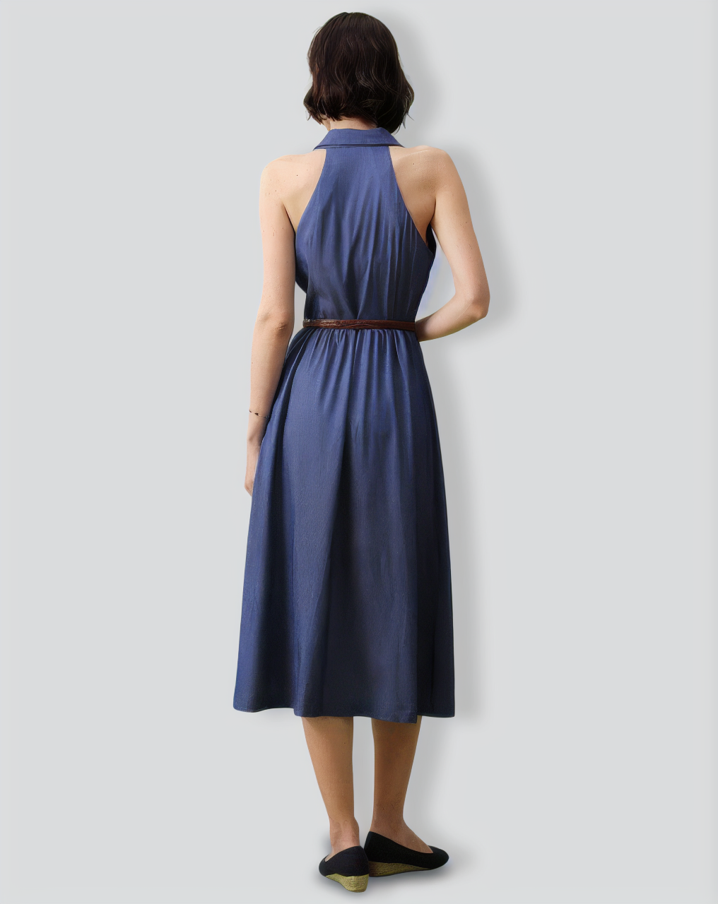 The Blue Lapel Tunic Sleeveless Midi Dress