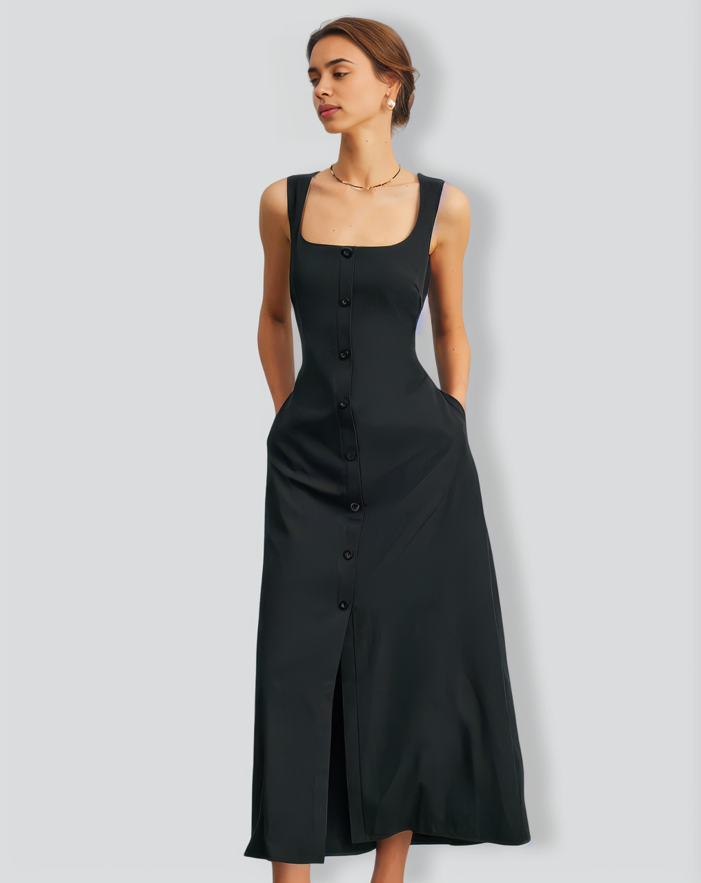 The Black U Necktie Back Sleeveless Maxi Dress