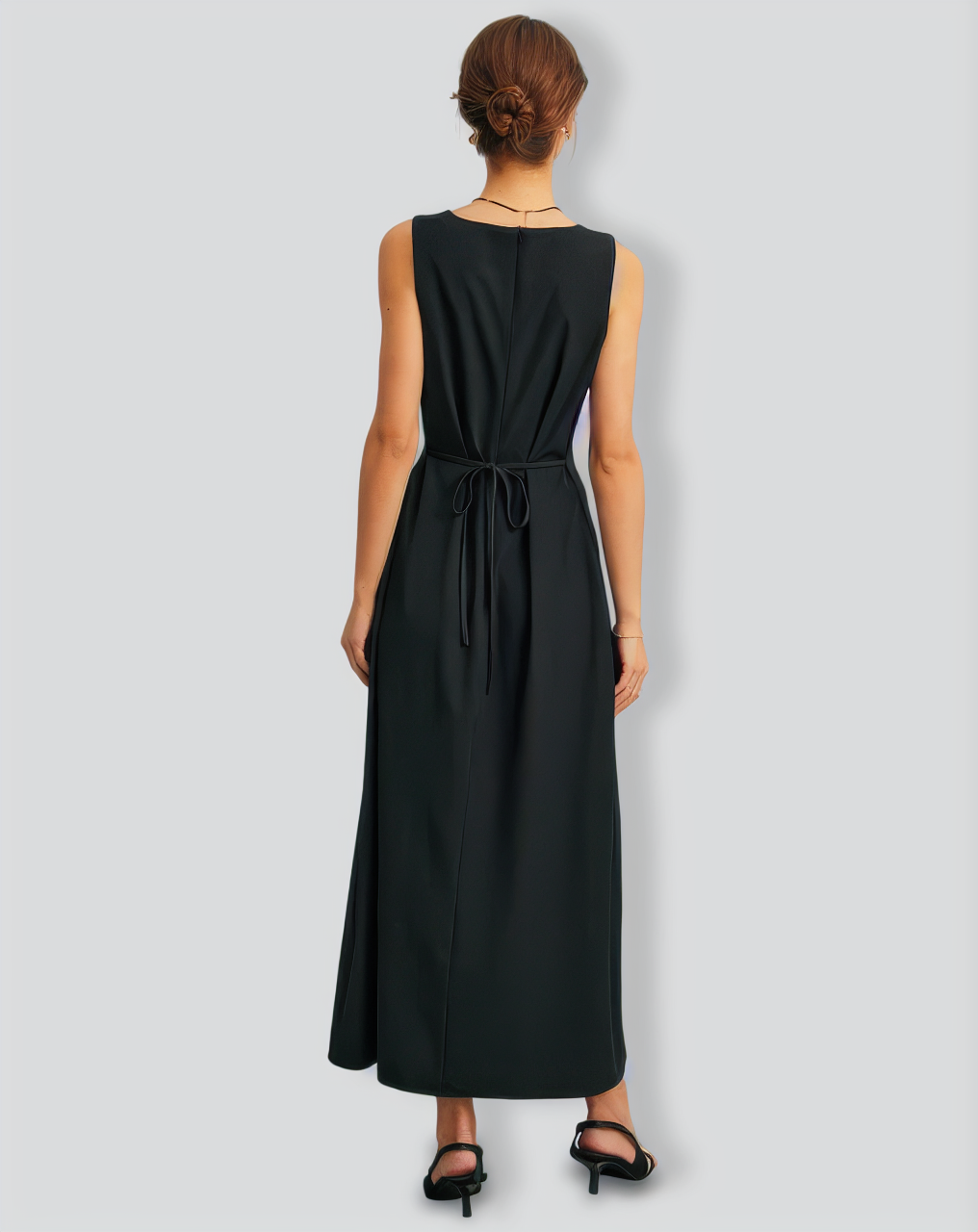 The Black U Necktie Back Sleeveless Maxi Dress