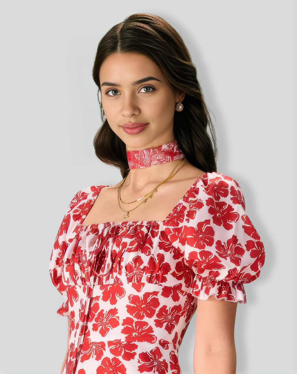 The Red Square Neck Floral Ruched Midi Dress