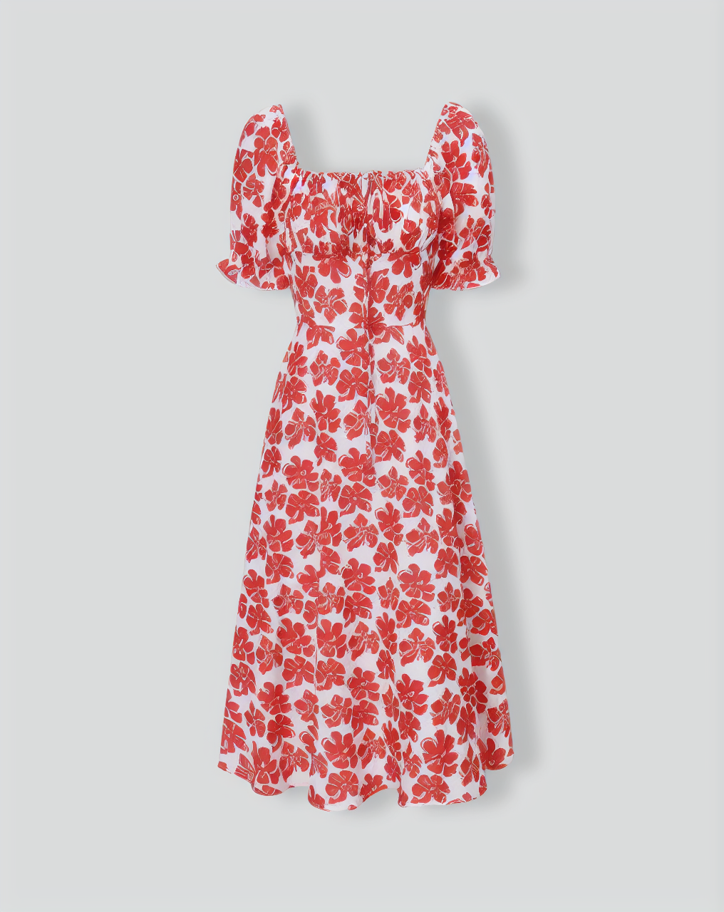 The Red Square Neck Floral Ruched Midi Dress