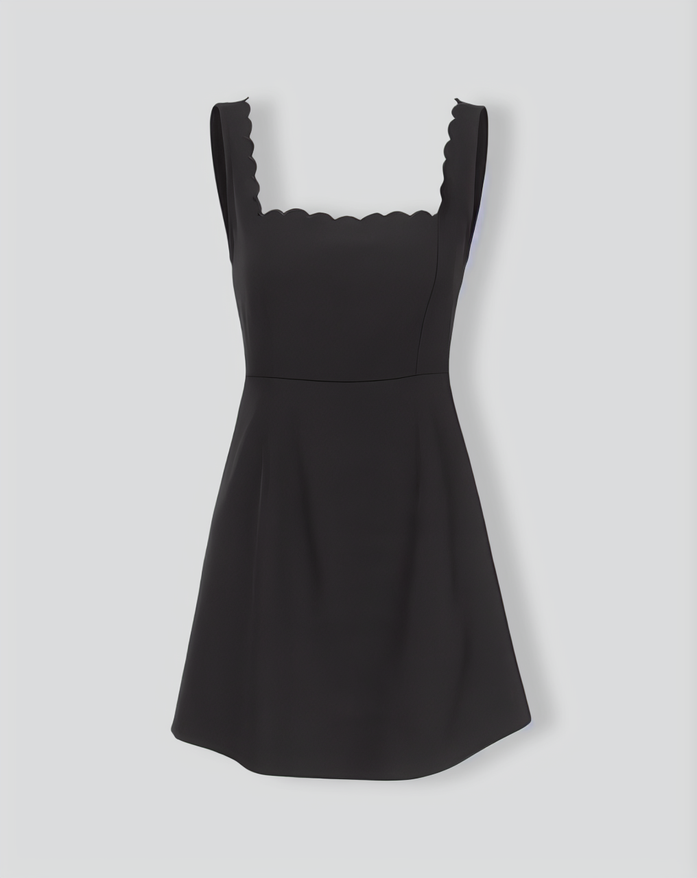 The Black Square Neck Scalloped Mini Dress