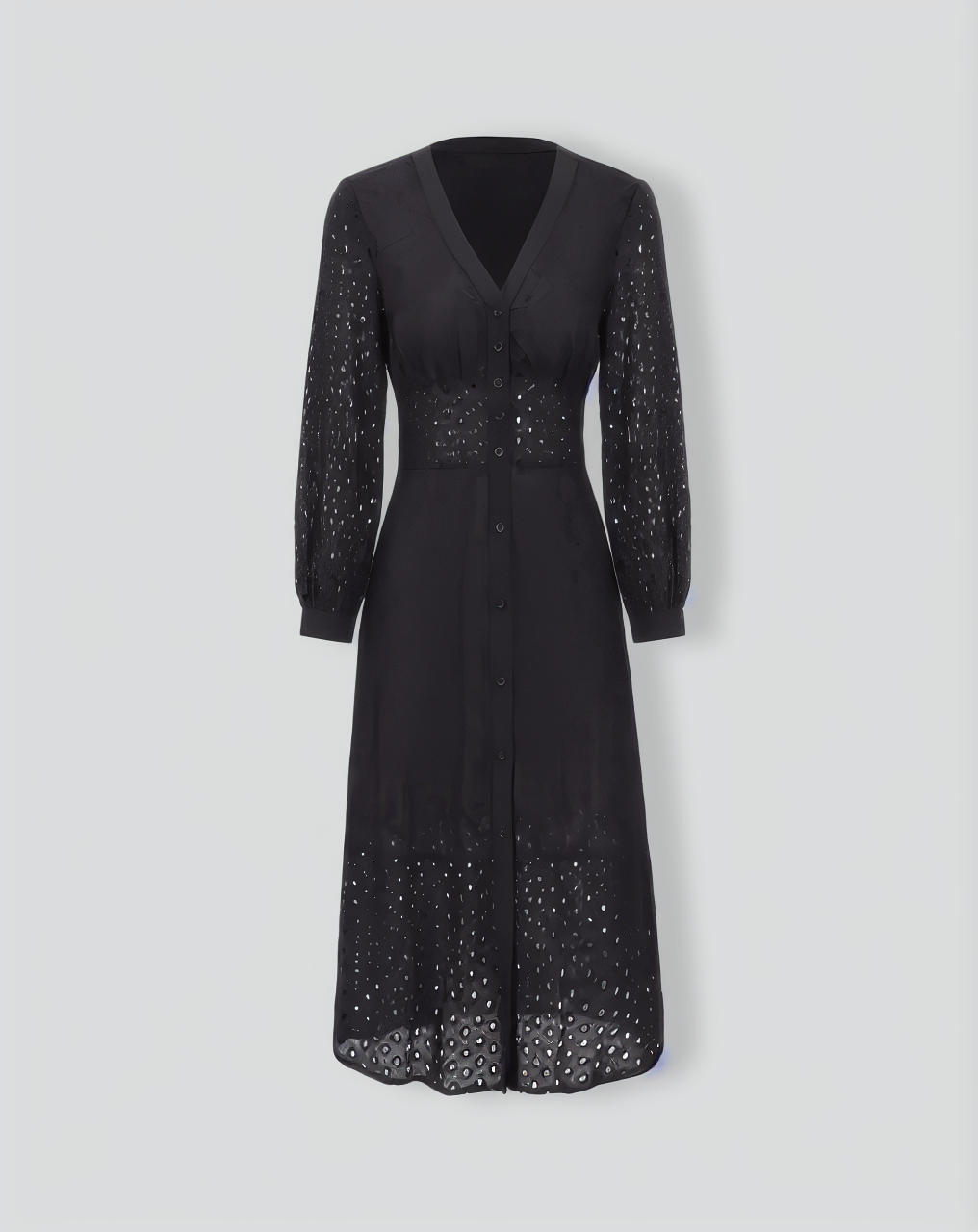 The Black V Neck Cutout Embroidery Midi Dress