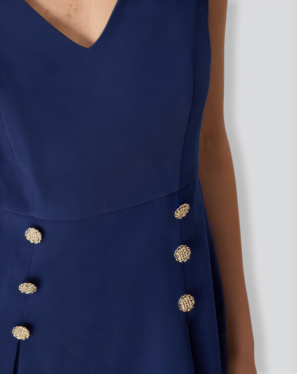 Women's Navy V-Neck Pleated Mini Dress