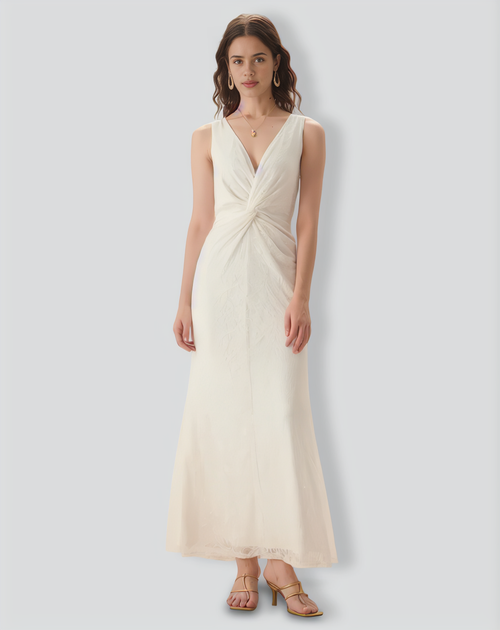 White Lace Twist Backless Maxi Dress