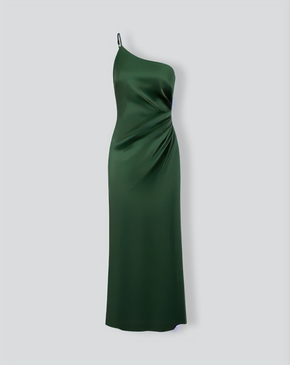Women's Green One-shoulder Satin Maxi Dress