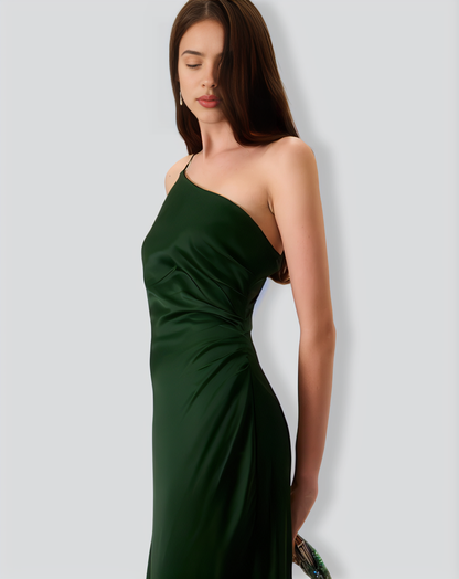 Women's Green One-shoulder Satin Maxi Dress