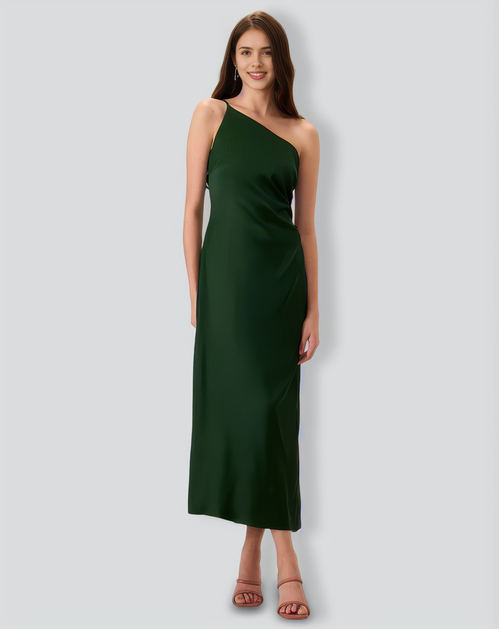Women's Green One-shoulder Satin Maxi Dress