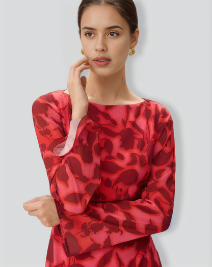 Red Floral Bell Sleeve Maxi Dress