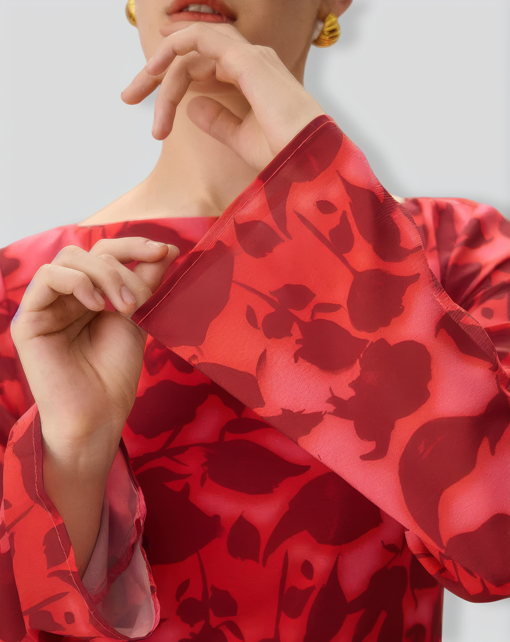 Red Floral Bell Sleeve Maxi Dress