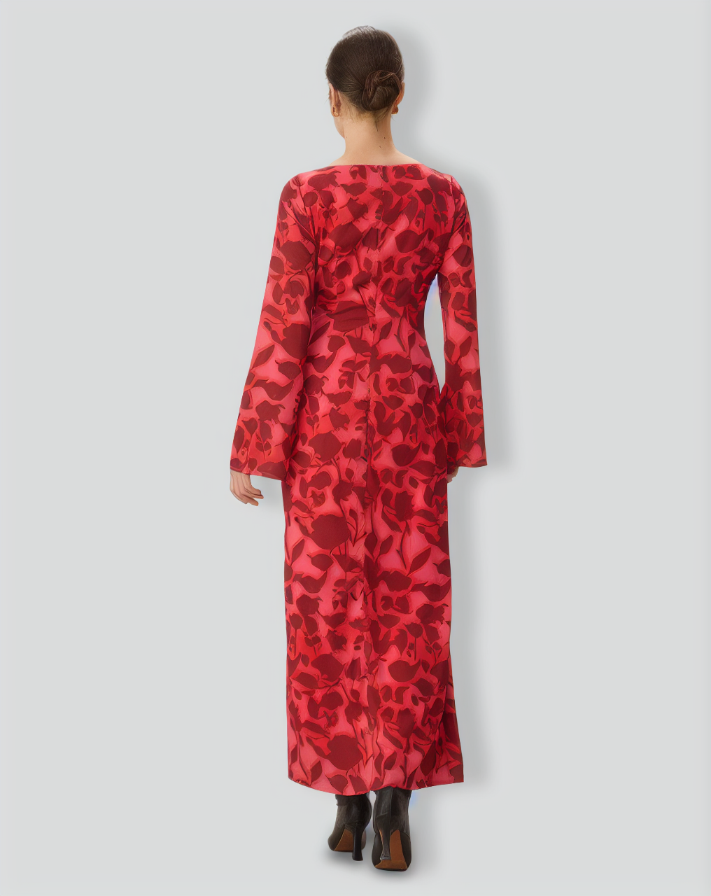 Red Floral Bell Sleeve Maxi Dress
