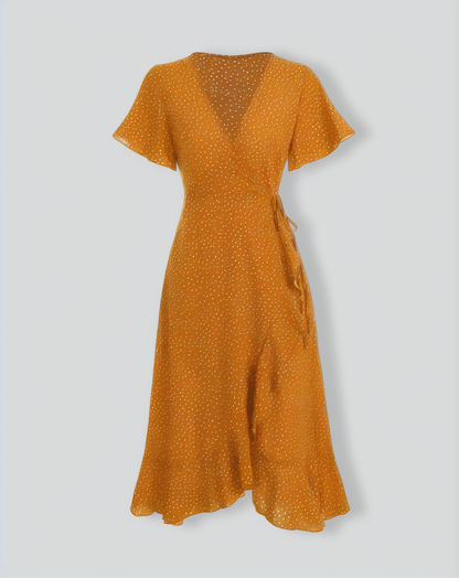 The Yellow Polka Dot Ruffle Wrap Dress
