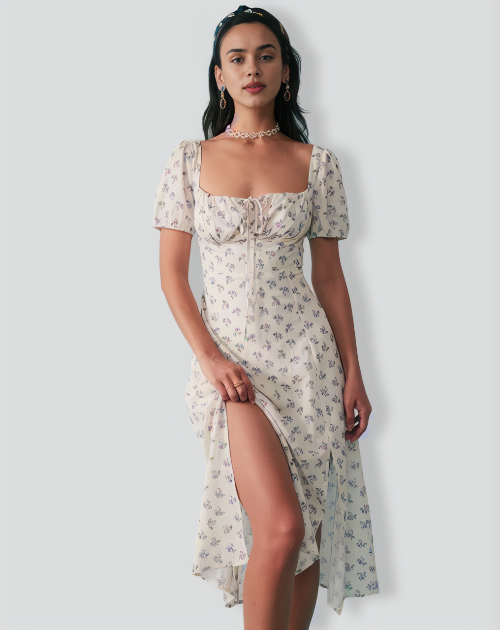 The Short Sleeve Floral Ruched Midi Dress