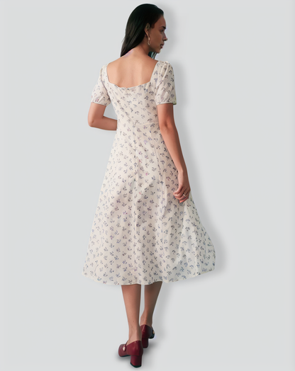 The Short Sleeve Floral Ruched Midi Dress