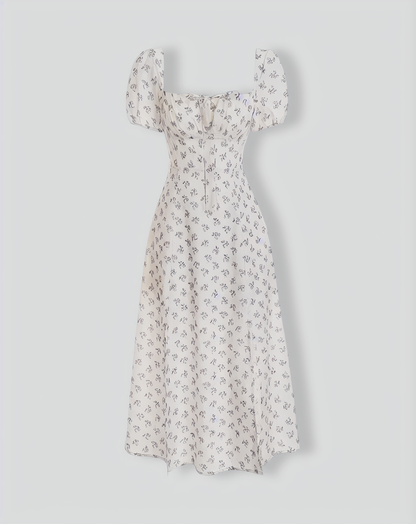 The Short Sleeve Floral Ruched Midi Dress