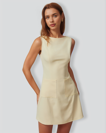 The Yellow Boat Neck Cutout Mini Dress