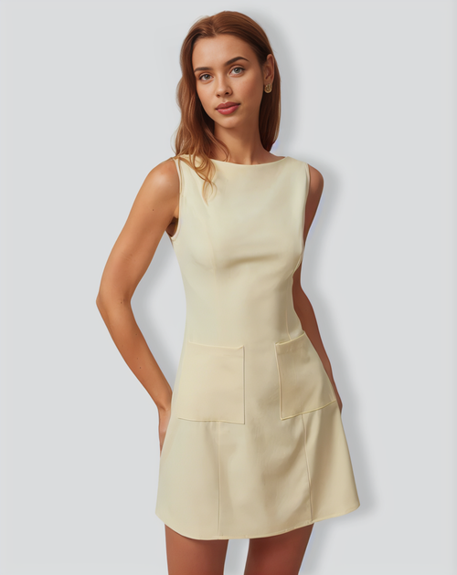 The Yellow Boat Neck Cutout Mini Dress