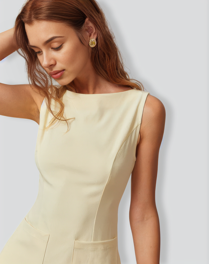 The Yellow Boat Neck Cutout Mini Dress
