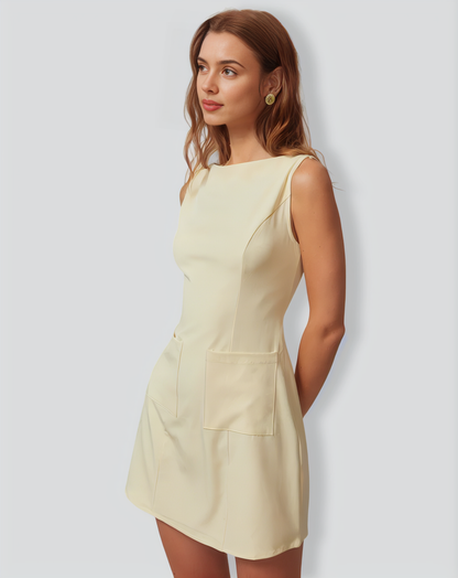 The Yellow Boat Neck Cutout Mini Dress