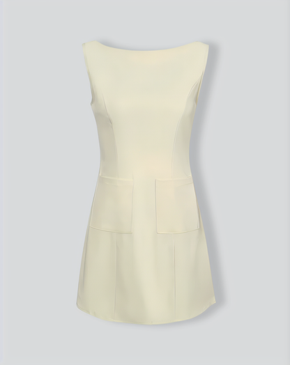 The Yellow Boat Neck Cutout Mini Dress