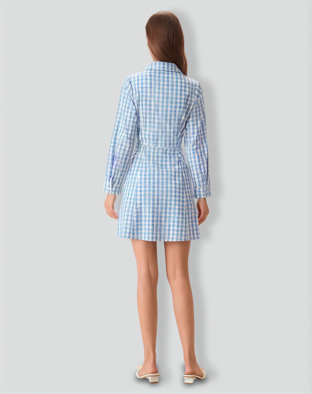 Women's Blue Plaid Long Sleeve Mini Dress