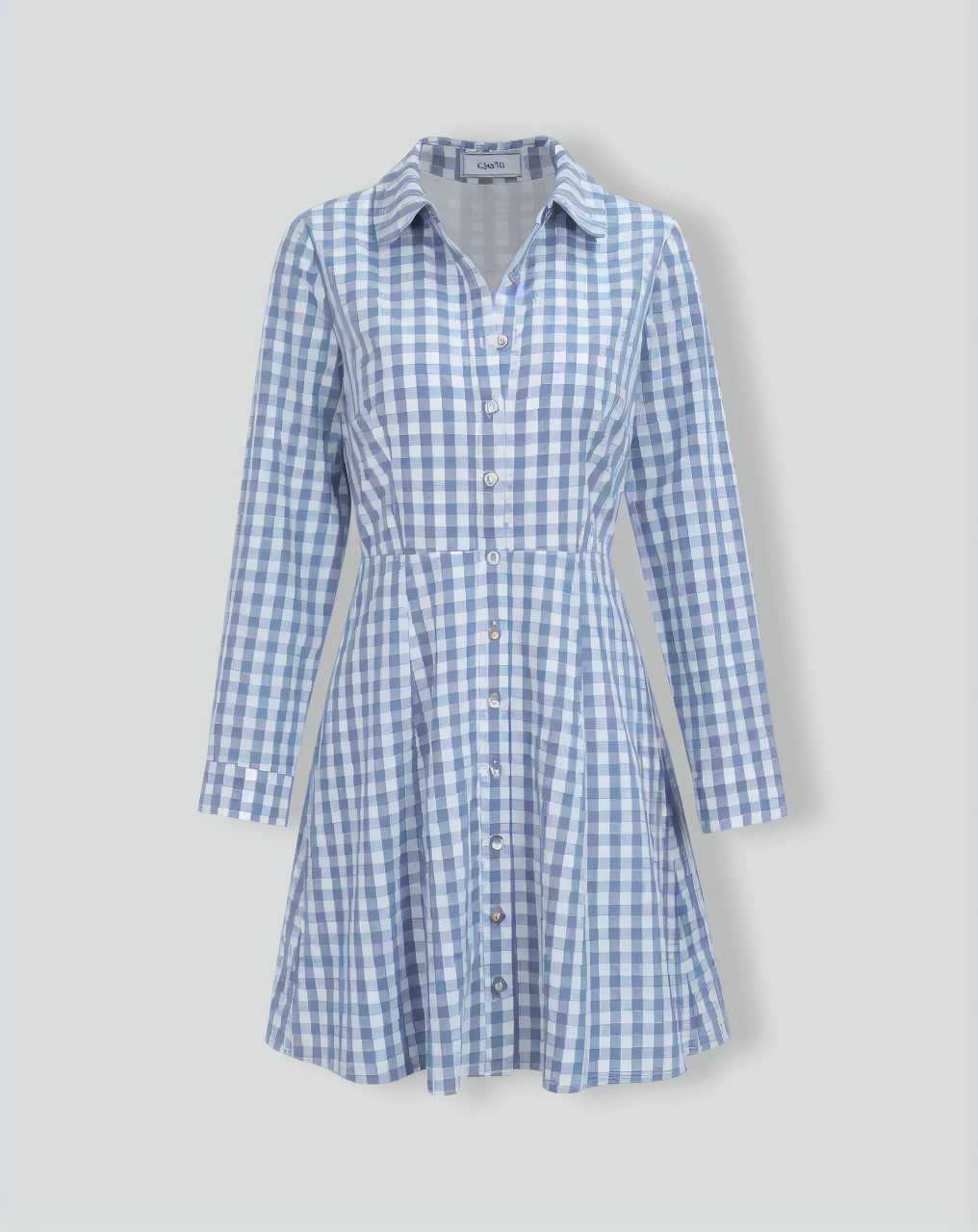 Women's Blue Plaid Long Sleeve Mini Dress
