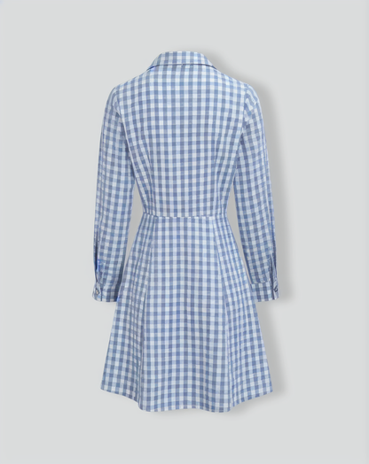 Women's Blue Plaid Long Sleeve Mini Dress
