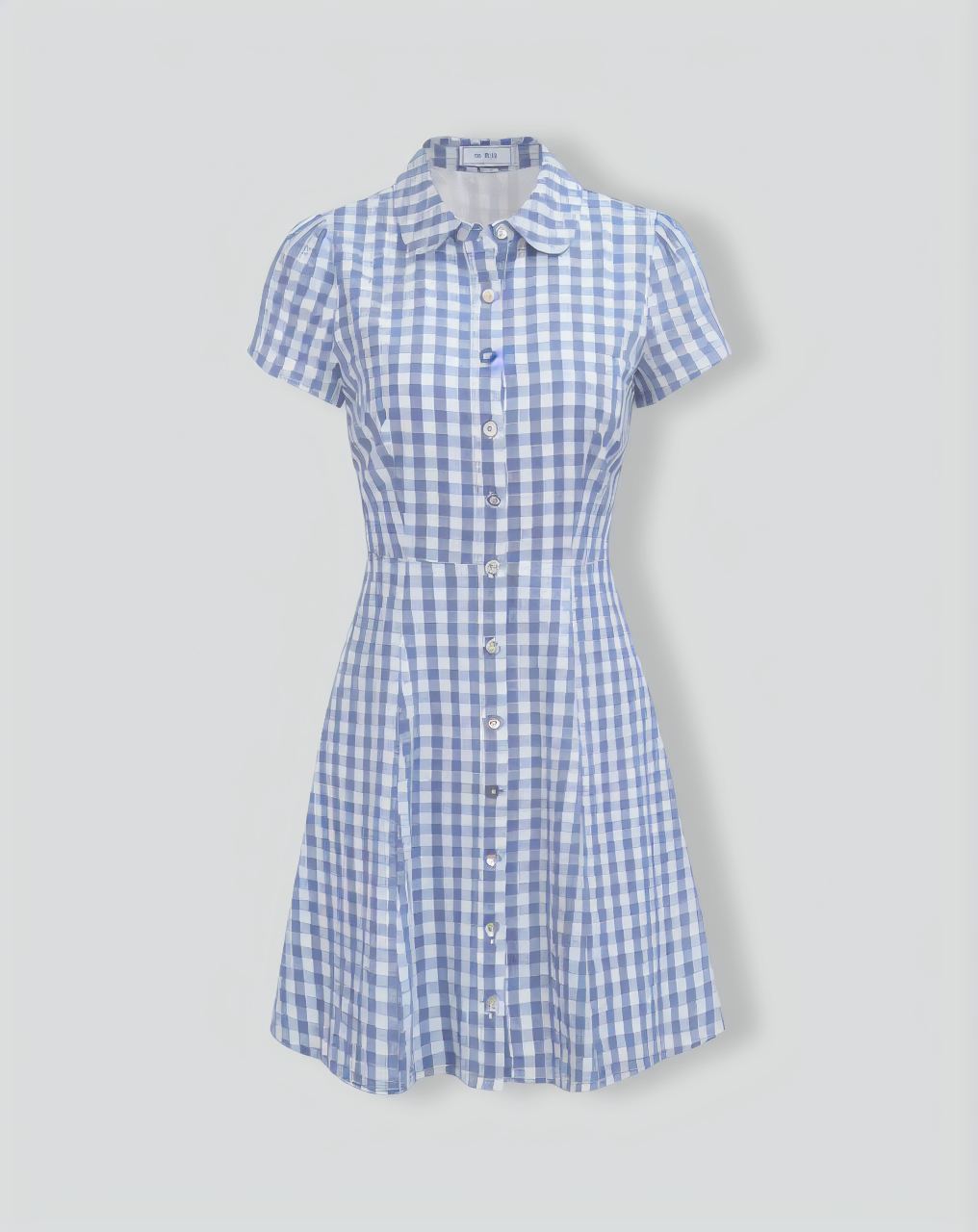 Women's Blue Plaid Lapel Cotton Mini Dress