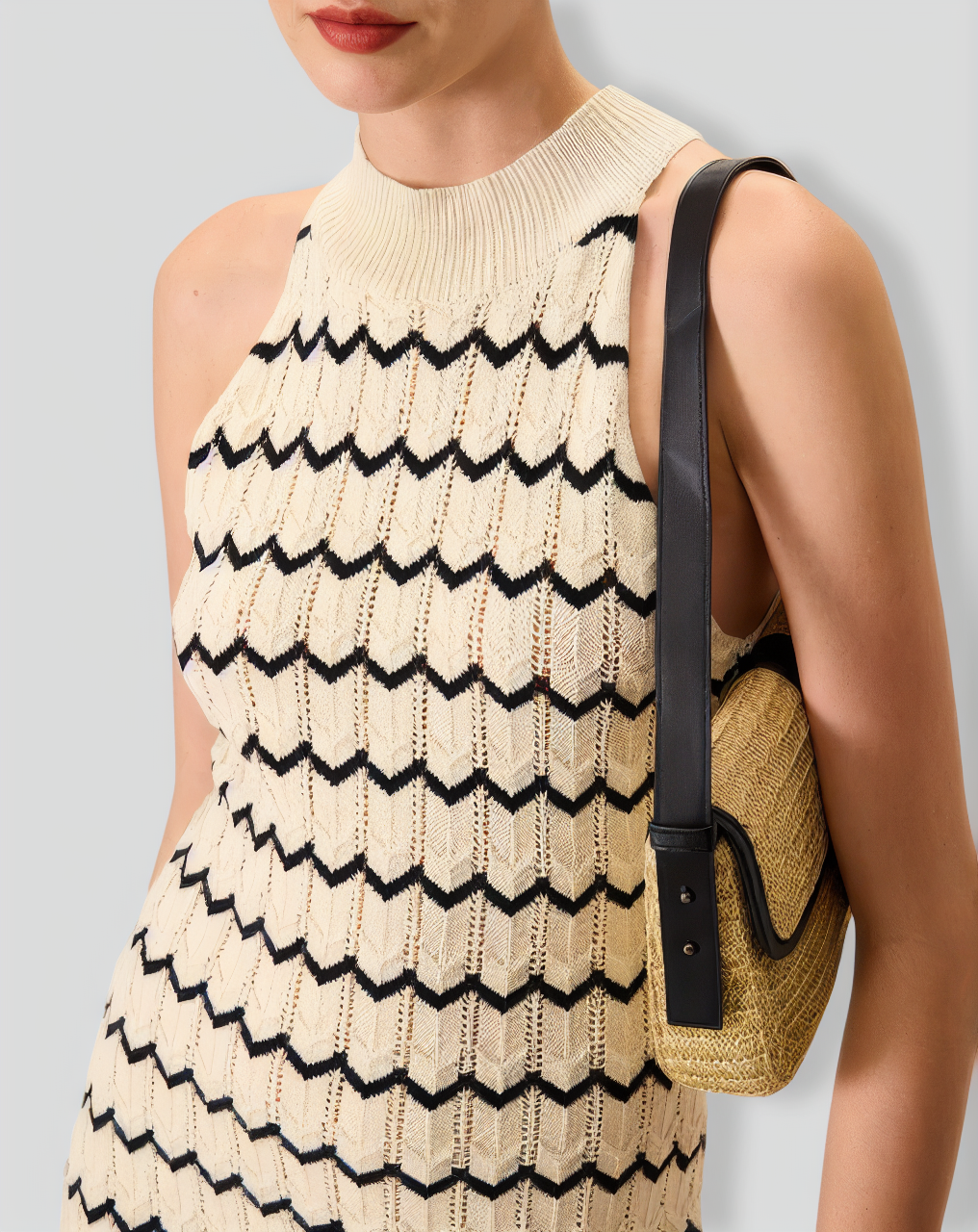 Women's Mock Neck Contrast Knitted Mini Dress