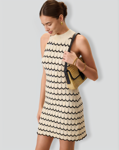 Women's Mock Neck Contrast Knitted Mini Dress