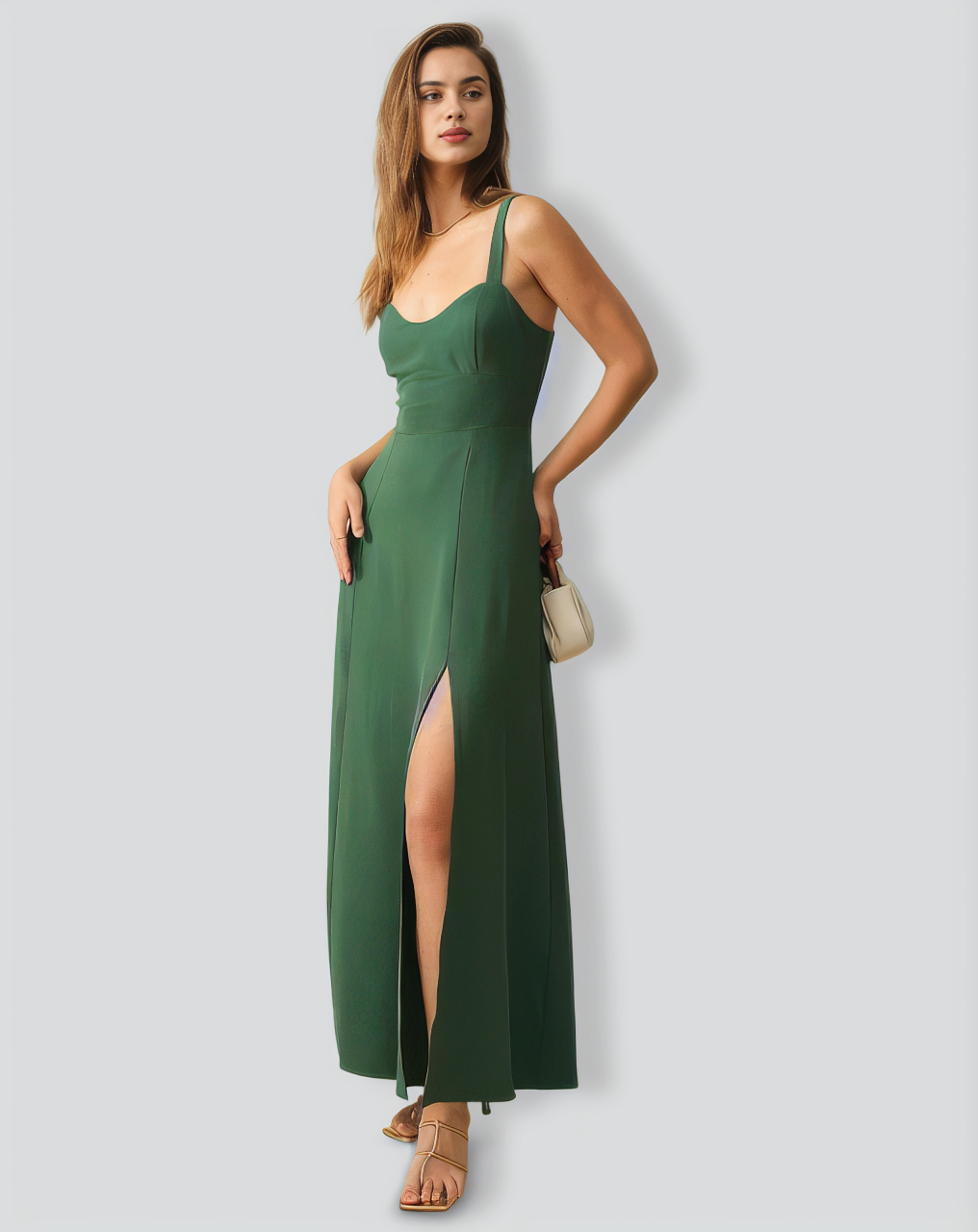 The Solid Color Side Slit Maxi Dress