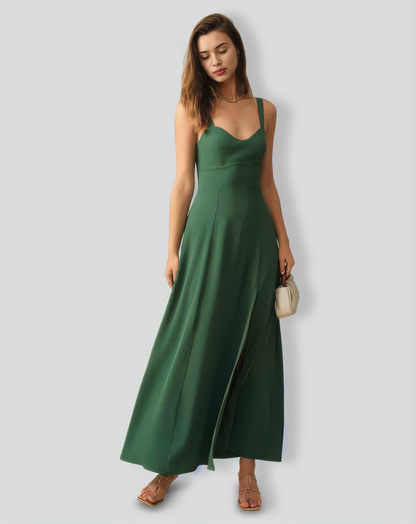The Solid Color Side Slit Maxi Dress