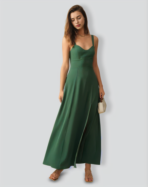 The Solid Color Side Slit Maxi Dress