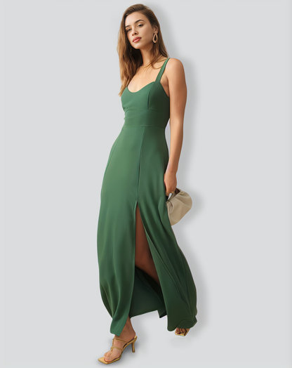 The Solid Color Side Slit Maxi Dress
