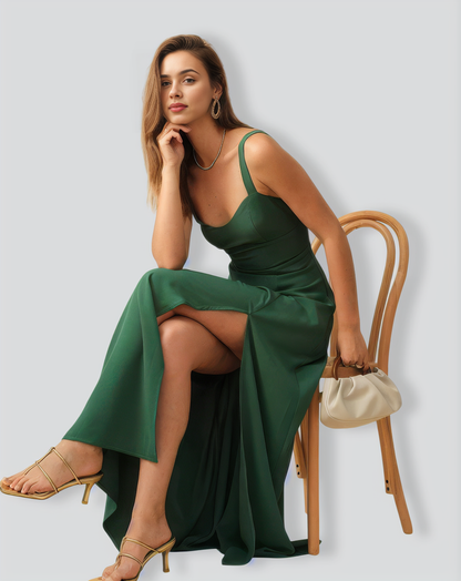 The Solid Color Side Slit Maxi Dress