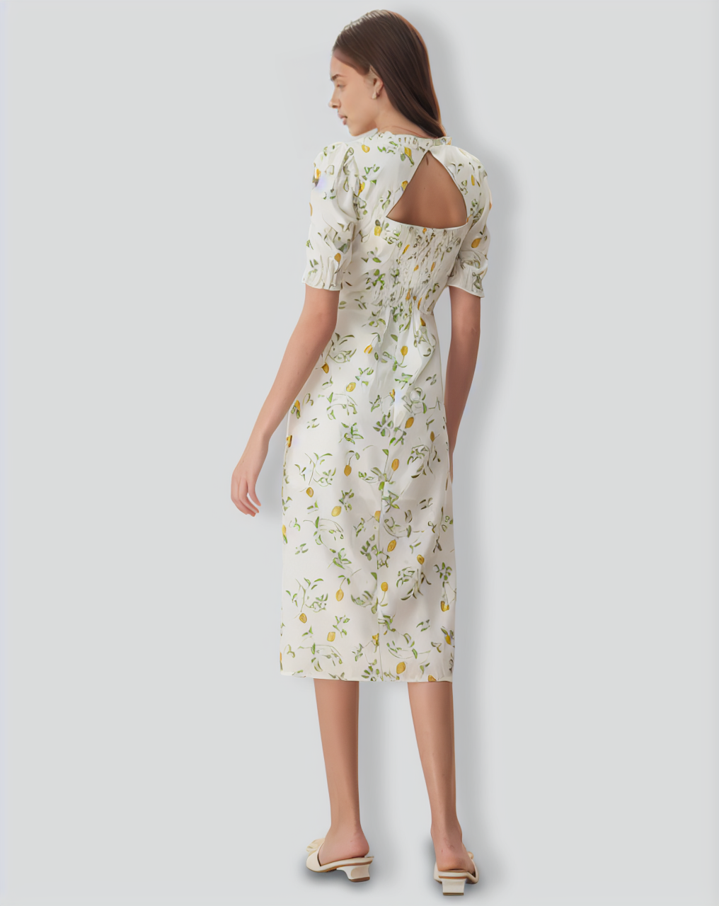 The White Square Neck Frill Trim Floral Midi Dress