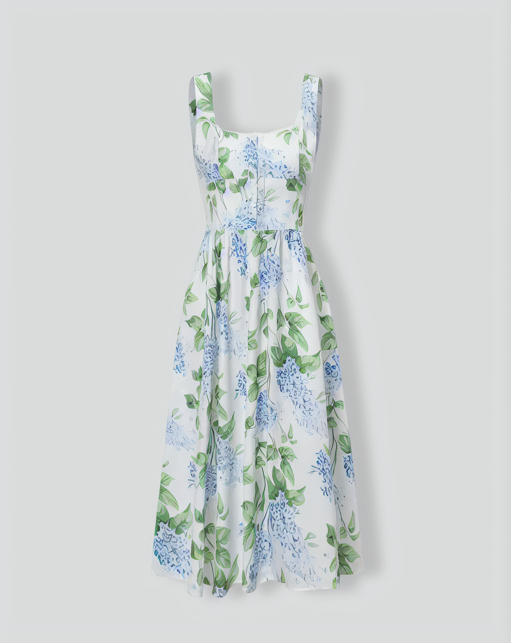 The White Square Neck Floral A-Line Midi Dress